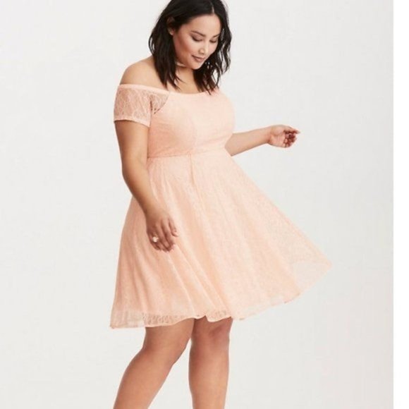 torrid Dresses & Skirts - Torrid Blush Pink Lace Off The Shoulder Dress
